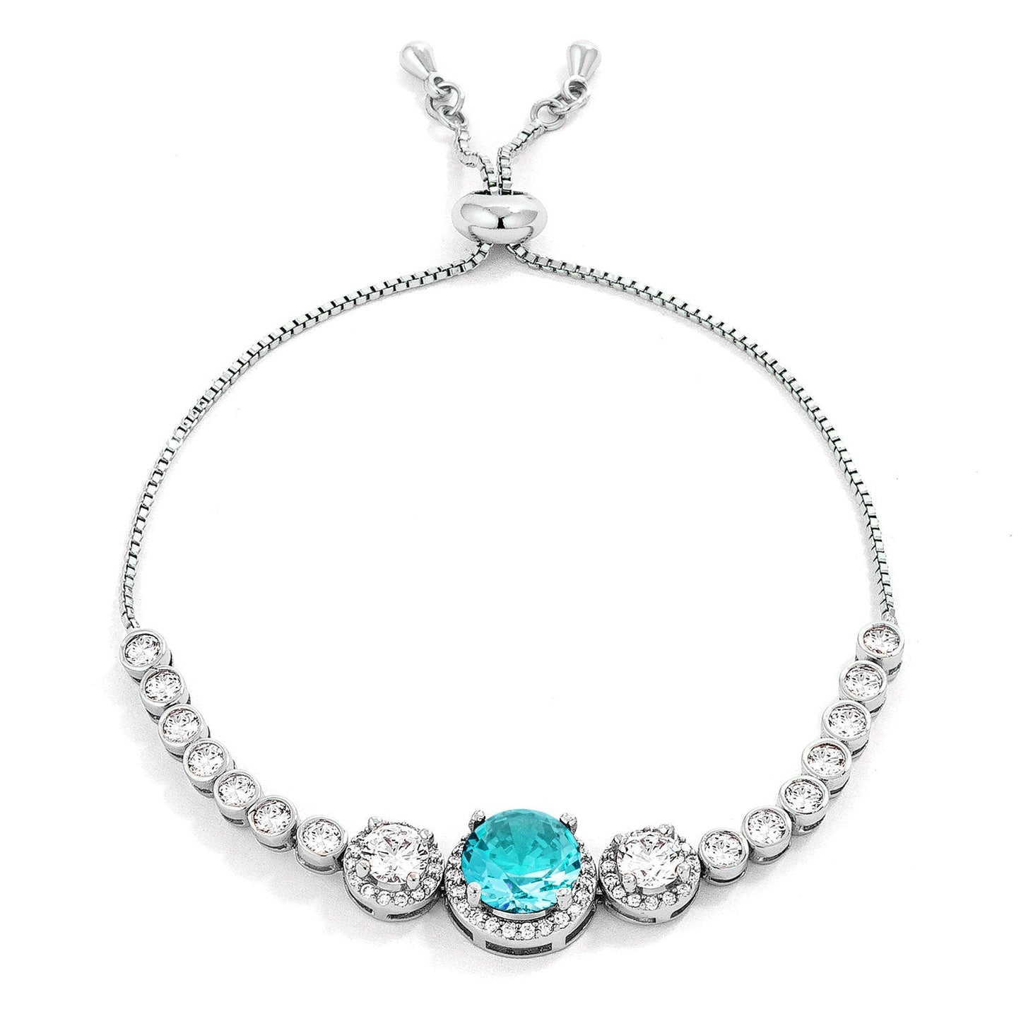 Adjustable Aqua Bolo Style Tennis Bracelet