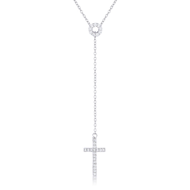 Grace Lariat Cross Necklace | Silver