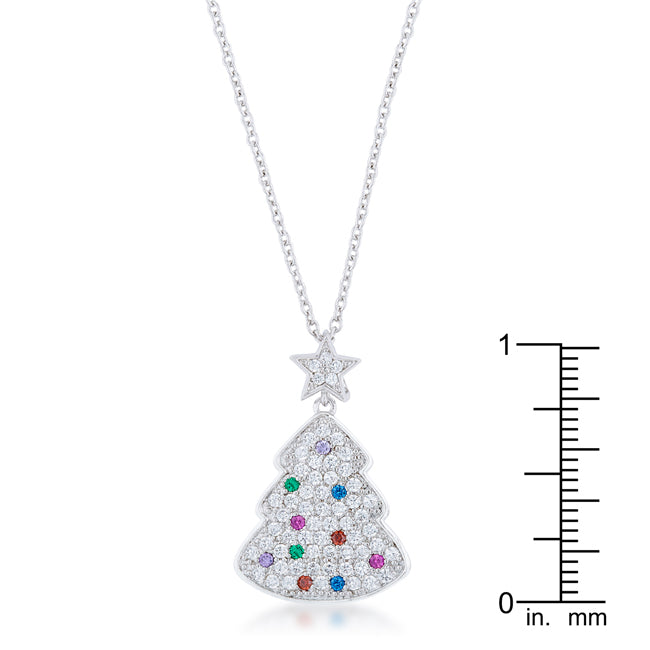 Christmas Tree Drop Colourful Necklace | Silver