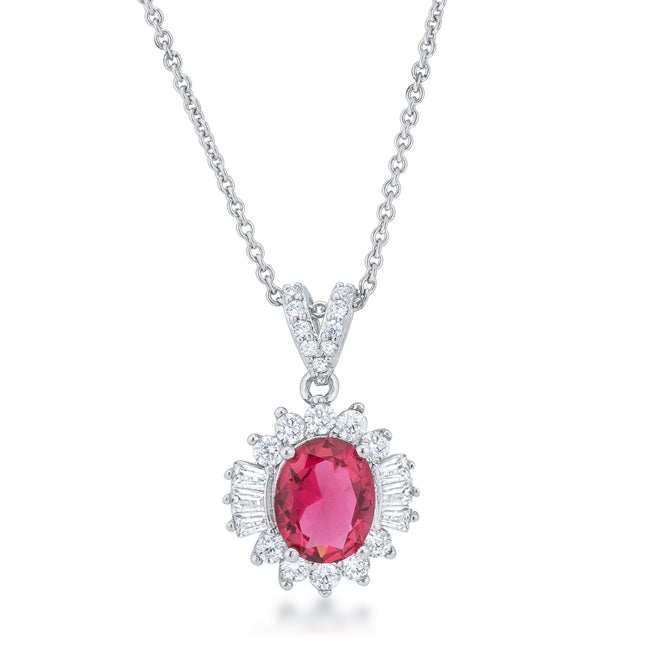 Nell Oval Drop Necklace | Ruby | Silver