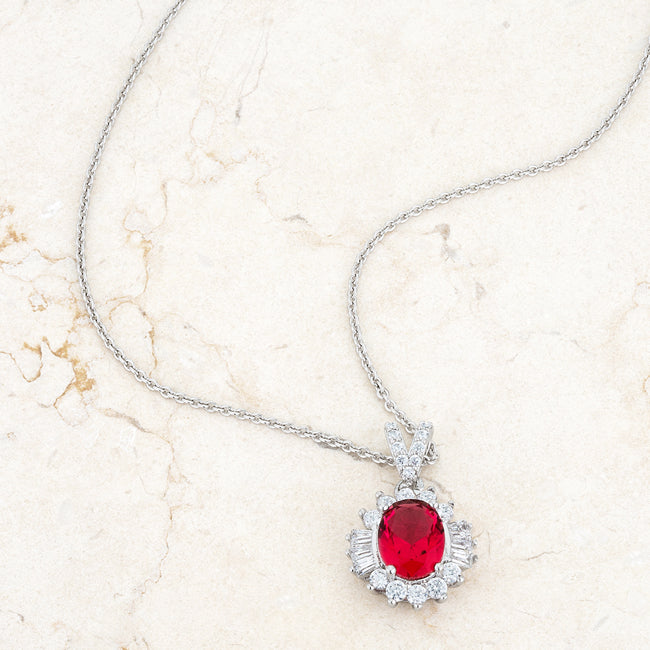 Nell Oval Drop Necklace | Ruby | Silver