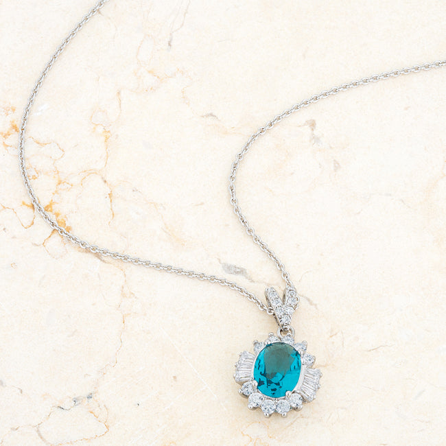 Nell Oval Drop Necklace | Blue | Silver