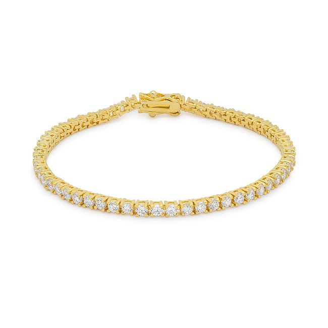 Victoria Tennis Bracelet 8” Princess Cut | Clear | Gold Toned