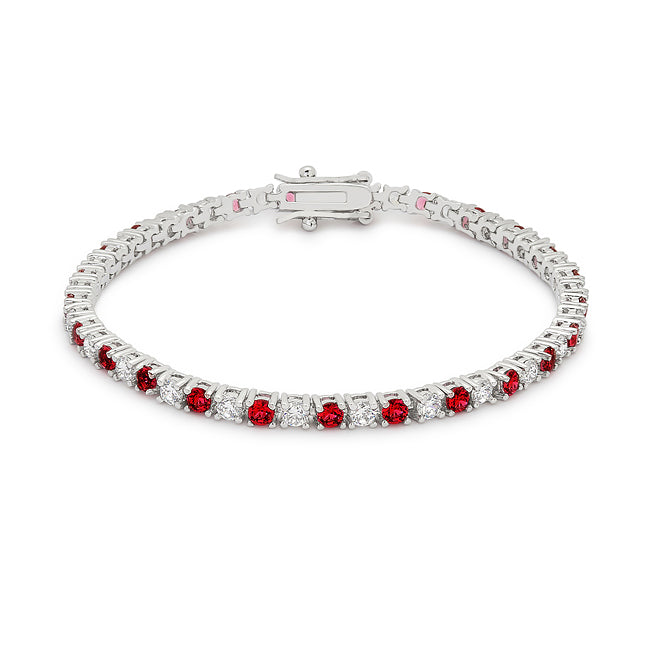 Victoria Tennis 8” Bracelet | Ruby Red | Silver Toned