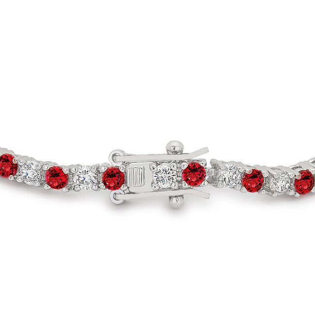 Victoria Tennis 8” Bracelet | Ruby Red | Silver Toned