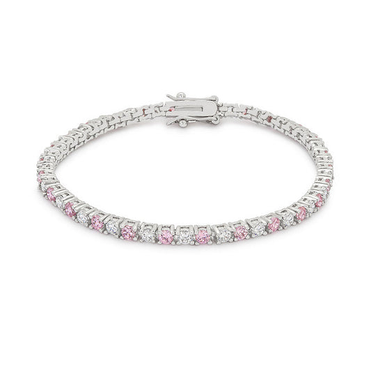 Victoria Tennis 8” Bracelet | Lacy Pink | Silver Toned