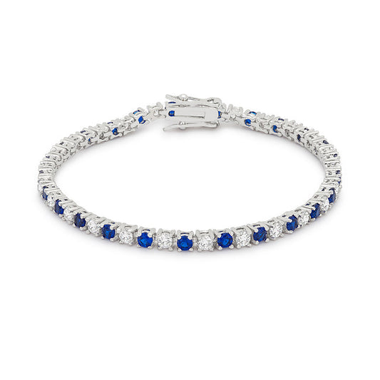 Victoria Tennis 8” Bracelet | Sapphire Blue | Silver Toned