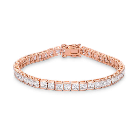 Victoria Tennis Princess Cut Bracelet | Clear | Rose Gold Toned