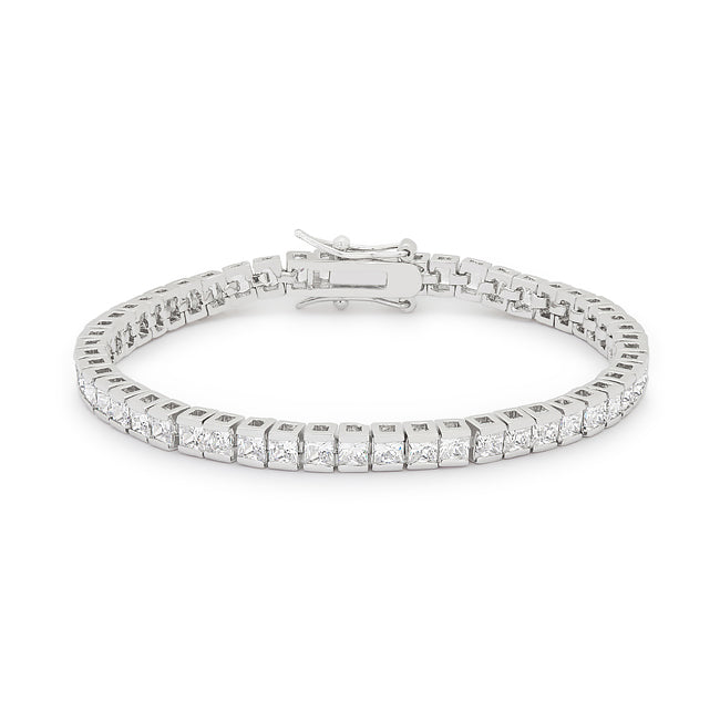 Victoria Tennis Bracelet 7” Princess Cut | Clear | Silver Toned