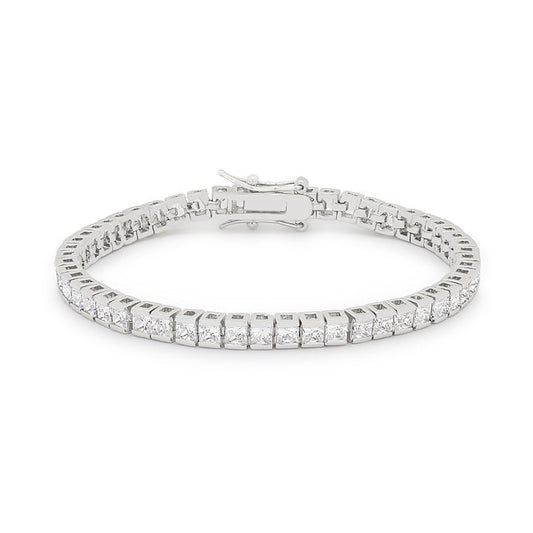 Victoria Tennis Bracelet 7” Princess Cut | Clear | Silver Toned