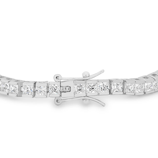 Victoria Tennis Bracelet 7” Princess Cut | Clear | Silver Toned