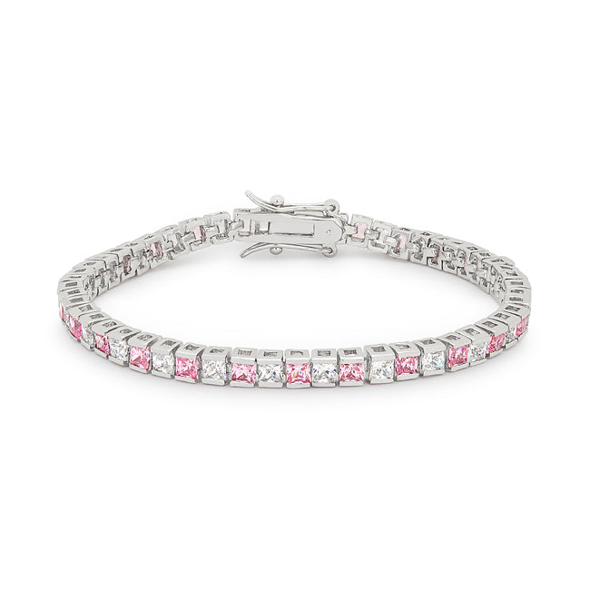 Victoria Tennis Bracelet 7”  | Pink | Silver Toned