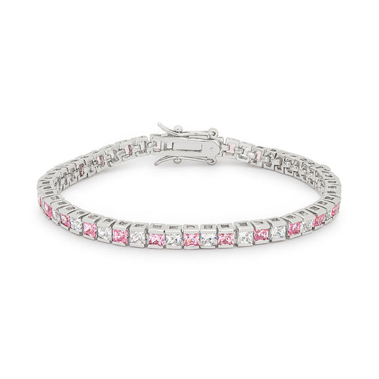 Victoria Tennis Bracelet 7”  | Pink | Silver Toned