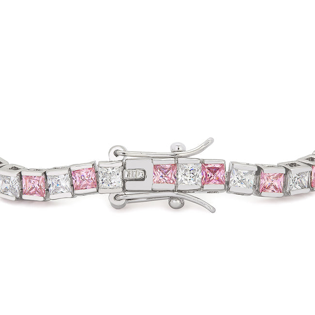 Victoria Tennis Bracelet 7”  | Pink | Silver Toned