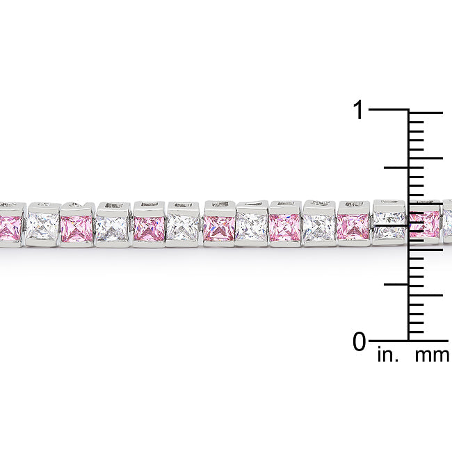 Victoria Tennis Bracelet 7”  | Pink | Silver Toned