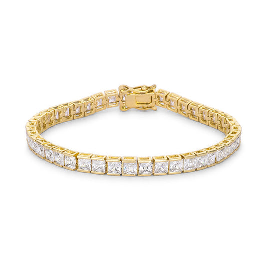 Victoria Tennis Bracelet 7” Princess Cut | Clear | Gold Toned