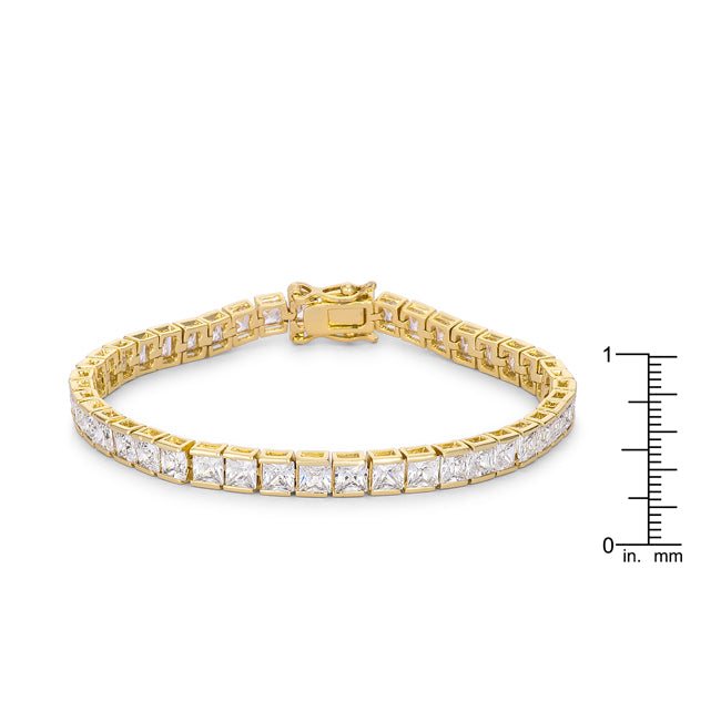 Victoria Tennis Bracelet 7” Princess Cut | Clear | Gold Toned