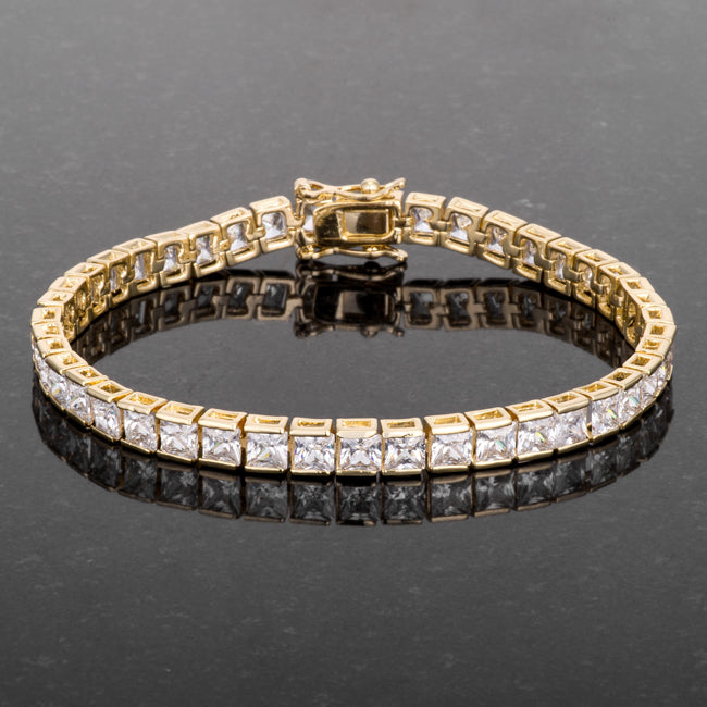 Victoria Tennis Bracelet 7” Princess Cut | Clear | Gold Toned