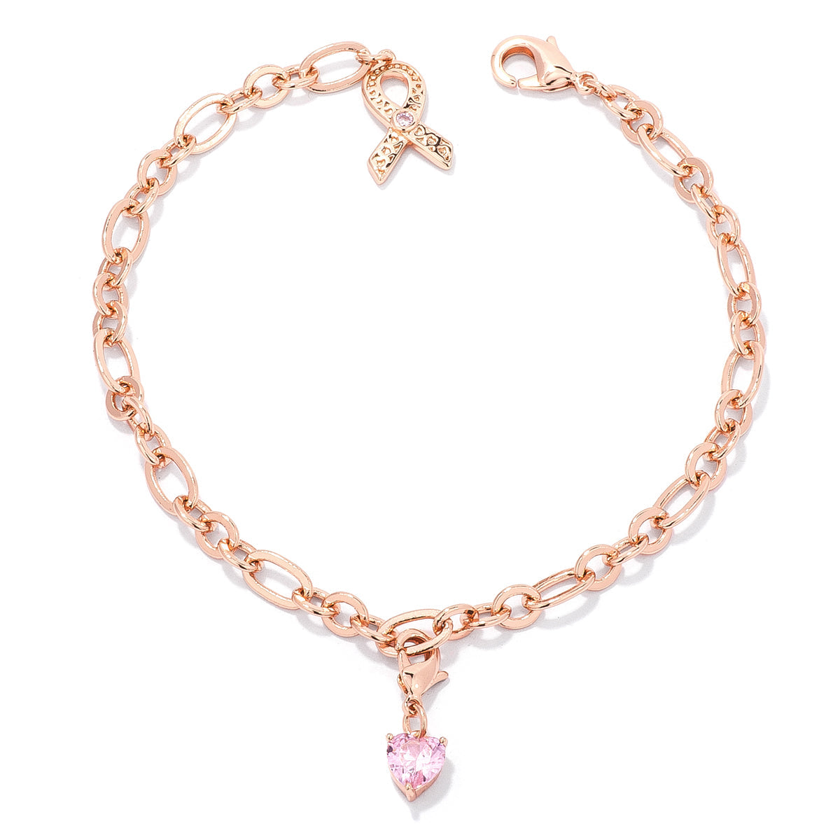 Ribbon and Heart Charm Bracelet ( Breast Cancer Awareness Edition)