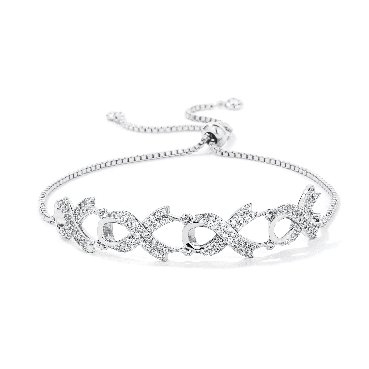 Rhodium Plated Pave CZ Ribbon Bracelet