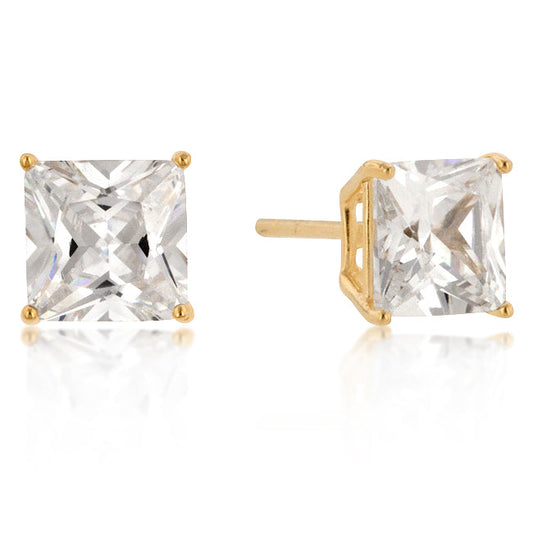 7mm New Sterling Round Cut Cubic Zirconia Studs Gold