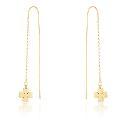 Patricia Gold Stainless Steel Clover Threaded Drop Earrings