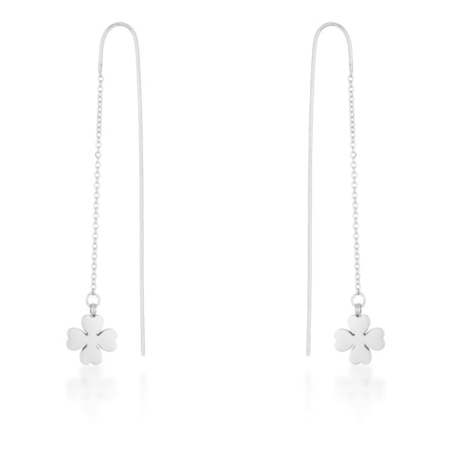 Patricia Rhodium Stainless Steel Clover Threaded Drop Earrings