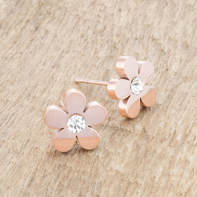 Daisy Flower Stud Earrings | Rose Gold