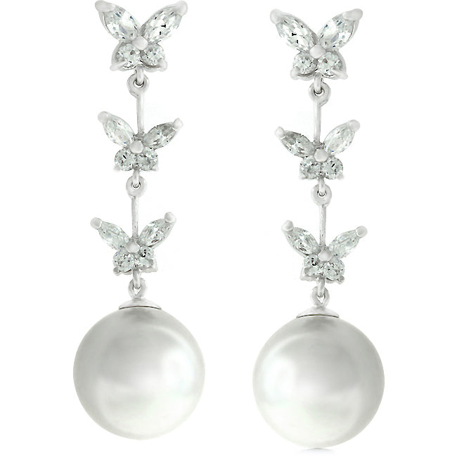 Butterfly Pearl Dangle Earrings | Silver