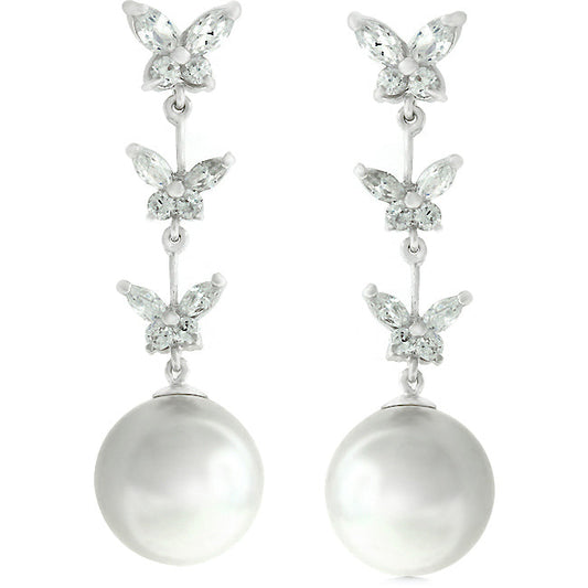 Butterfly Pearl Dangle Earrings | Silver