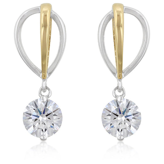 Two-tone Finish Cubic Zirconia Drop Earrings