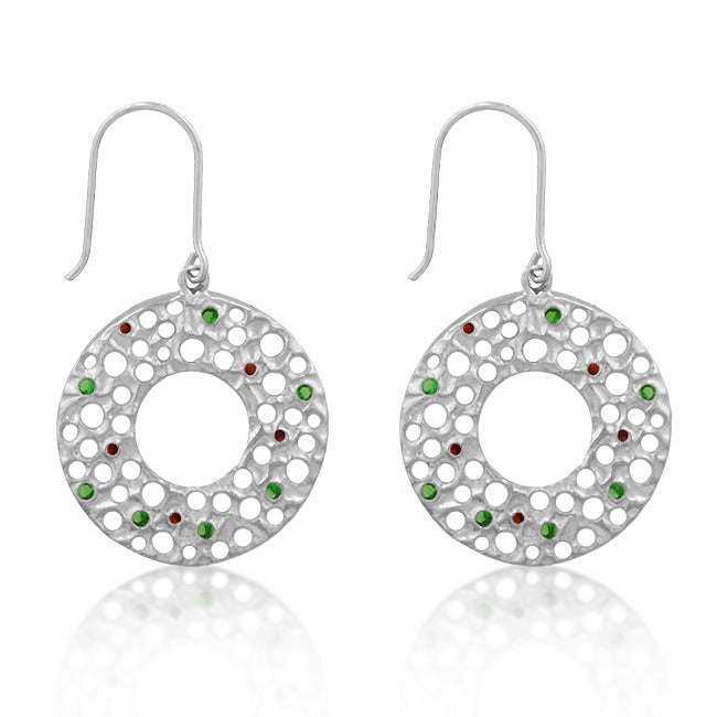 Red and Green Earrings | Silver