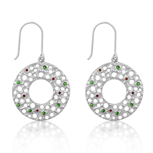 Red and Green Earrings | Silver