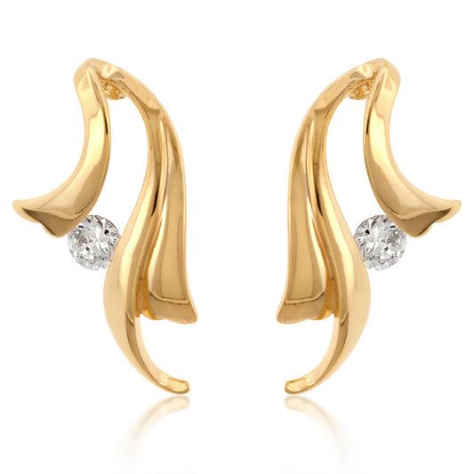 Solitaire Winged Earrings | Gold