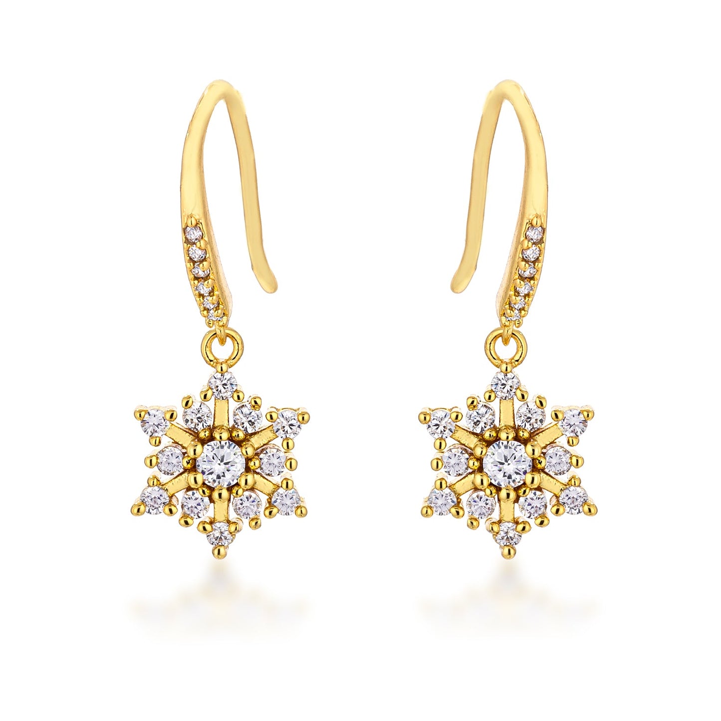 Dainty Snowflake Drop Earrings | Gold