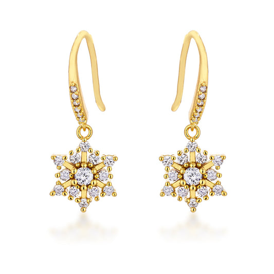 Dainty Snowflake Drop Earrings | Gold