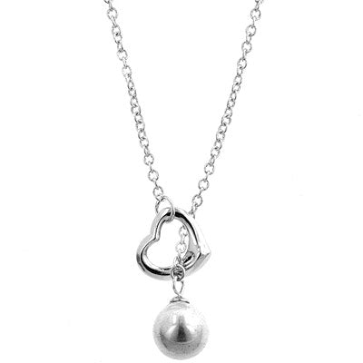 Heart Pearl Drop Necklace | Silver