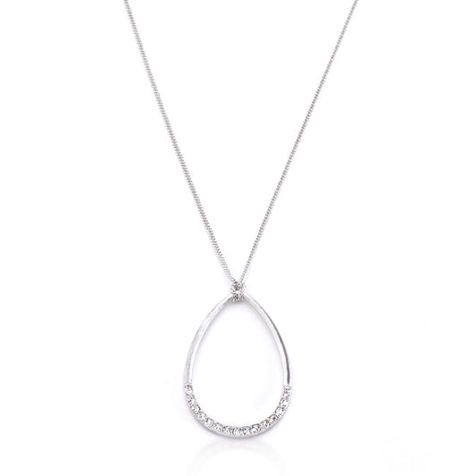 Rhodium Plated Crystal Teardrop Necklace