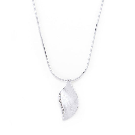 Rhodium Plated Crystal Leaf Necklace