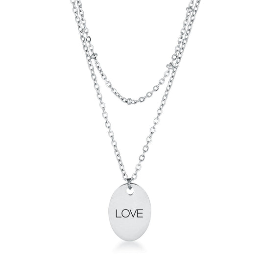 LOVE Double Chain Necklace | Silver