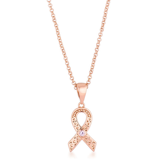 Heart Filigree Breast Cancer Awareness Ribbon Necklace | Rose Gold