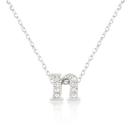 “n” Initial Crystal Necklace | Silver