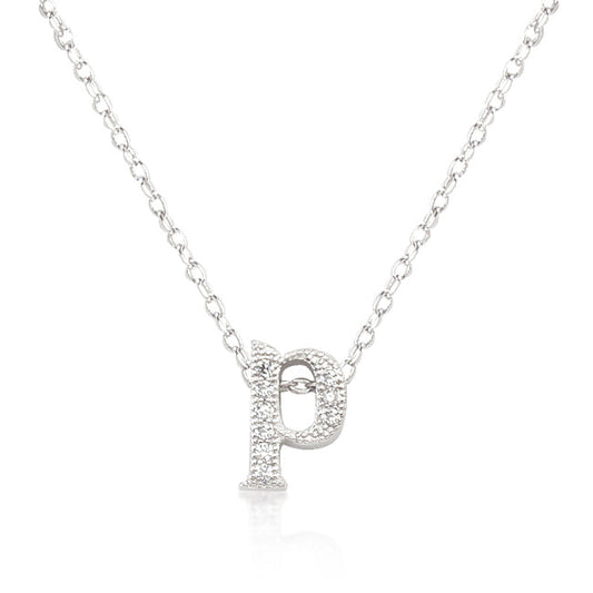 “p” Initial Crystal Necklace | Silver