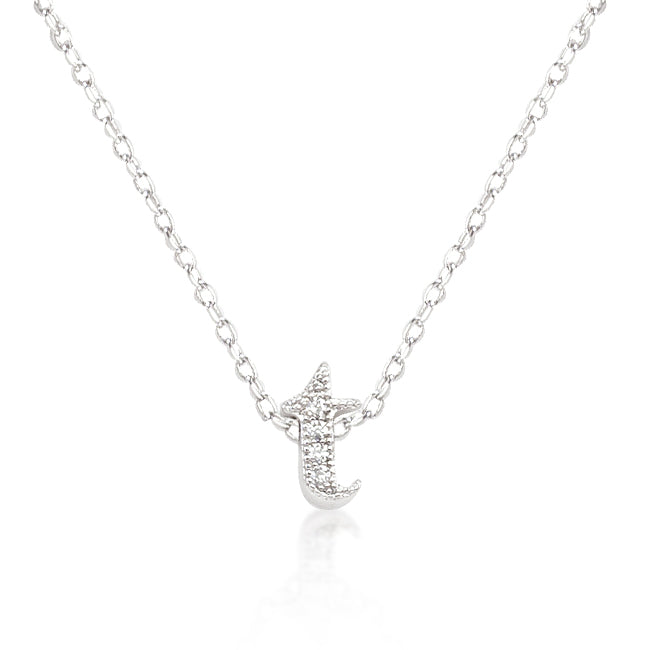 “t” Initial Crystal Necklace | Silver