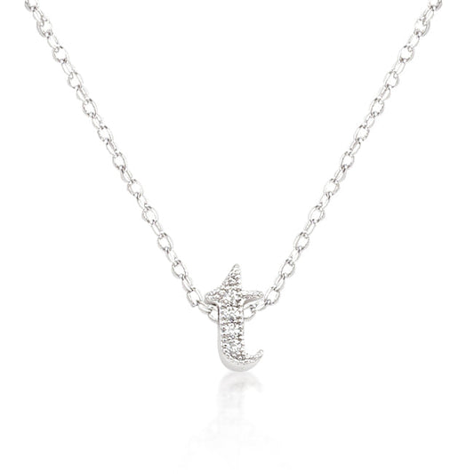 “t” Initial Crystal Necklace | Silver