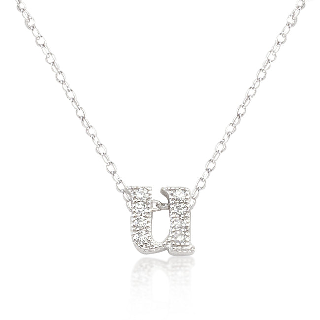 “u” Initial Crystal Necklace | Silver