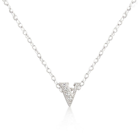 “v” Initial Crystal Necklace | Silver