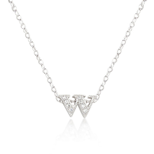 “w” Initial Crystal Necklace | Silver