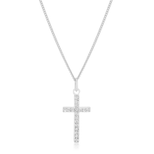 Simple Rhodium Plated Cross Pendant