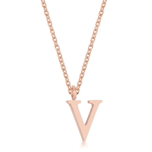 “V” Initial Necklace | Rose Gold